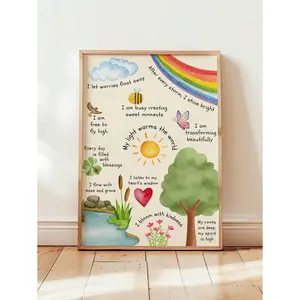 Kids Affirmation Poster, I Am Affirmations Kids, Learning Posters, Montessori Poster, Affirmation Kids, Kids Mental Health, Self-Love,For Living Room Bedroom Kids Room Decor,No Frame