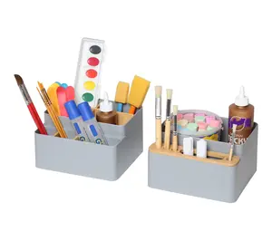Seville Classics Bamboo Desktop Gray Organizer 2 Pack