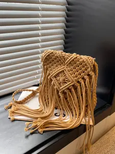 Women's Fashionable Crochet Strap Fringe Shoulder Bag, Small Casual Lightweight Crossbody Bag, Perfect for Daily Commute and Gifts