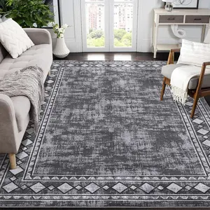 Area Rugs for Living Room Washable Rug Boho Rug for Bedroom Border Throw Rugs Stain Resistant Throw Carpet Low Pile Floor Cover for Office Dining Room Nursery