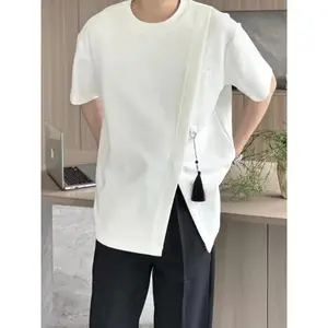 Simplicity Slit Hem Korean Tops Summer Men's Short Sleeve Solid Plus Size All-match Fashion T Shirts Casual Trend Men Clothing