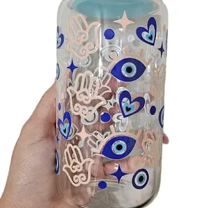 16oz Blue Evil Eye Glass Cup