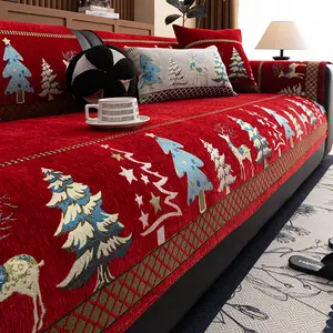 Christmas Sofa Cushion Cover, Universal All-Season Pet-Friendly Non-Slip Washable Protector, Office Bedroom Living Room Decor, Sofa Slipcover, Couch Cover