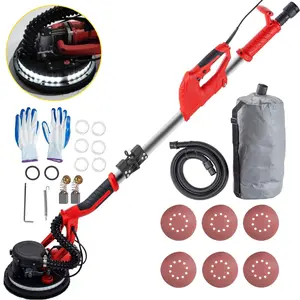 【Summervibes】VEVOR Drywall Sander 850W, Variable Speed 800-1750 RPM, Foldable Sheetrock Sander with Telescope Handle, LED Strip Light, Vacuum Bag & Gloves Heavy Duty Power Tools