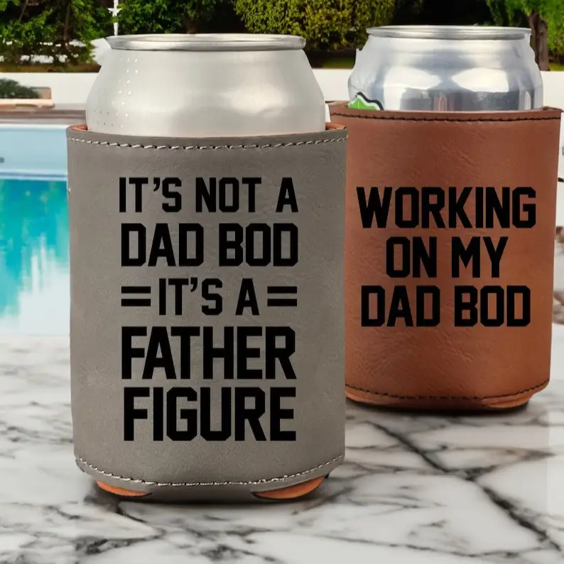 Dad Bod Can Cooler, Engraved Gift for him, Funny Fathers Day Gift, Funny New Dad Gift, First Fathers Day Gift, Leatherette Engraved Can Cooler Utensil