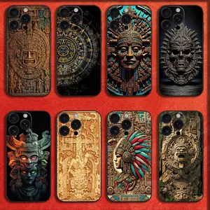 Mayan Aztec Calendar Statue Phone Case For iPhone17, 16,15,14,13,12,11,Pro,XS,Max,Plus,Black Fashion Cover
