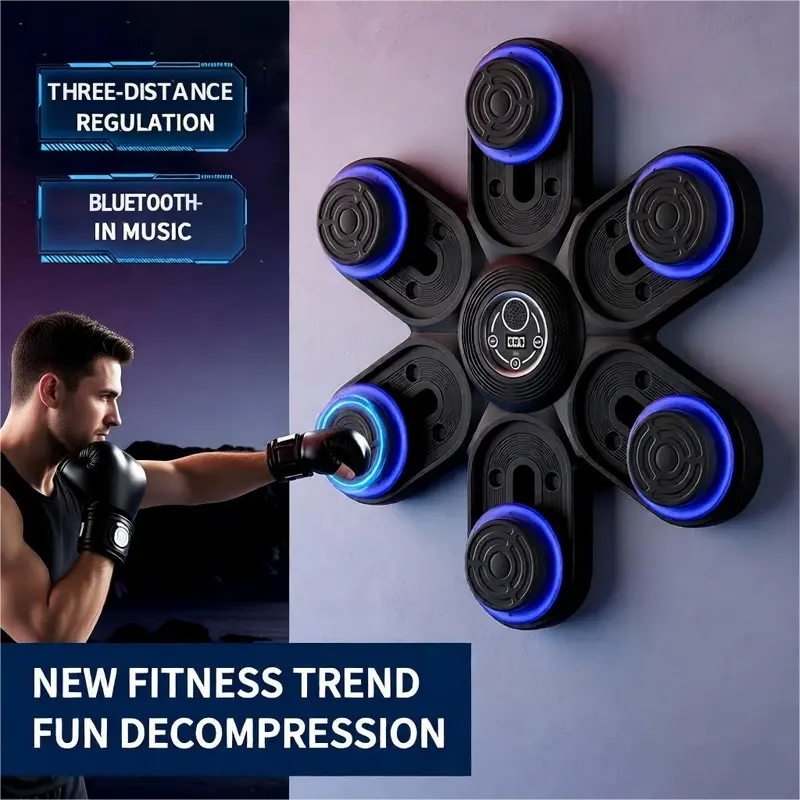 Space-Saving Wall-Mounted Electronic Combat Sports Boxing Machine - Home Gym Unisex Adults Fitness Equipment with Boxing Gloves, Built-In Music, 3-Distance Regulation, 58cm Large Size, 9 Modes, 9 Speed Punch, Smart Bluetooth, Compact & Convenient Training