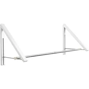 Laundry Room Drying Rack Wall Mounted Clothes Hanger Folding Wall Coat Racks   Storage Organiser Space Savers White 2 Rakcs with Rod