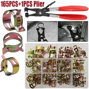 165pcs Spring Hose Clamps 6/8/10/12/14/15/16/18/20/22mm Fuel Line Hose Water Pipe Air Tube Clamps Fastener Pipe Clamp+1PCS Plier