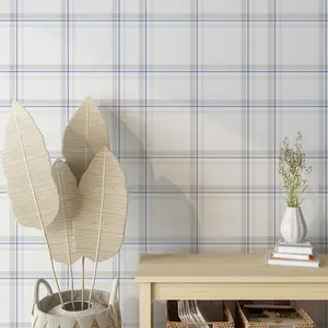Minimalist Blue and White Plaid Wallpaper