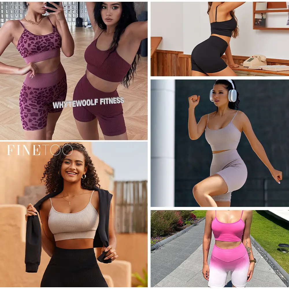 FINETOO 4pcs Workout Sets for Women Ribbed Crop Tank Shorts Active Gym Exercise High Waisted Sports Yoga Outfit Fashion ootd Women Comfortable Set XS-L FINETOO 4pcs Workout Sets for Women Ribbed Crop Tank Shorts Active Gym Exercise High Waisted Sports Yoga Outfit Fashion ootd Women Comfortable Set XS-L