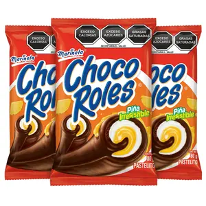 Marinela Choco Roles Pineapple Flavor - 3 Pack | Soft Chocolate Cake Rolls with Creamy Pineapple Filling