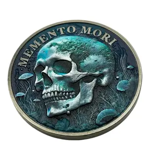 Memento Mori Coin - Detailed Skull Design with Aquatic Elements Collectible Token