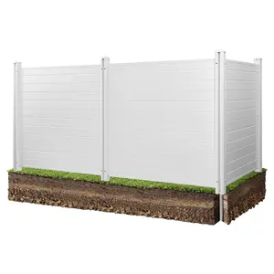 【Summervibes】VEVOR 3 Panels Outdoor Privacy Screen, 50 x 50 in Air Conditioner Fence with 27.6 in Ground Stakes, Pool Equipment Enclosure, Horizontal Vinyl Privacy Fence, Ideal for Trash Can and A/C Units, White