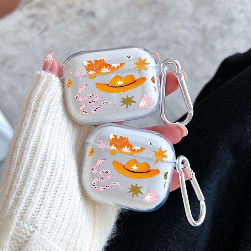 Cowboy Star Boots Pattern Protective Case for AirPods 4/3/2/1/Pro/Pro2 Soft TPU Earphone Cover, Transparent with Keychain Cowboy Star Boots Pattern Protective Case for AirPods 4/3/2/1/Pro/Pro2 Soft TPU Earphone Cover, Transparent with Keychain