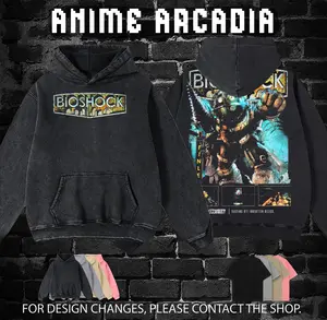 Anime Arcadia Bioshock Hoodie 100% Premium Cotton Oversized Fit Pre-Washed Classic Top Men's Streetwear American-Made Comfortable Durable