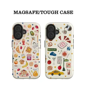[Magsafe , Tough Case] Kawaii Food iPhone Case – Cute Snack Pattern Phone Case, Doodle MagSafe Tough Cover For iPhone 17 16E 16 15 14 13 12 11