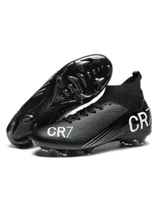 Unisex Light Green-Lavender CR7 Detail High-Top Soccer Cleats, Football Boots, Soccer Shoes, Trendy Multi-Wear Style, Gradient Design + "CR7" Logo + High-Top Structure + Breathable Material, Sleek Design, Ideal for Sports