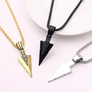 1/3 Pcs Stainless Steel Pendant Necklaces for Men Boys Cool Arrowhead Spearpoint Pendant Chain Necklaces Set Viking Gifts for Men