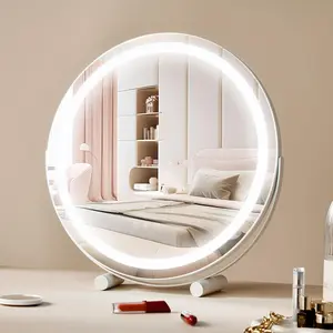 VEVOR 20” Vanity Mirror With Lights,  LED Makeup Mirror 3 Color Lighting Modes, with 5X Magnification Mirror, Smart Touch Control, 360°Rotation,Round Lighted Makeup Mirror for Bedroom Tabletop (White)