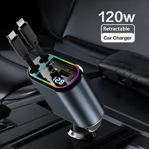 Retractable Car Charger Adapter for iPhone 17,4 in 1 Fast Charging Car Phone Charger,120W USB C Car Truck Accessories,Road Trip Essentials Gift for Men Women for iPhone 17 Pro Max/16/15/14/13/12,Galaxy