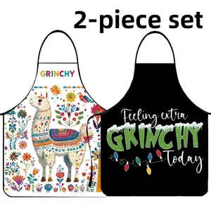 Polyester Grinchy Print Apron Set, 2-Piece Set Unisex Kitchen Aprons, Mother's Day Gift,Valentine's Day Gift,Cooking Apron for Women,Kitchen Essentials,Gift for Wife&Sister,Nails Design Tool