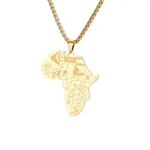 retro hip-hop titanium steel African map shape necklace men and women hip-hop animals elephant pendant necklace Designer Map Necklace