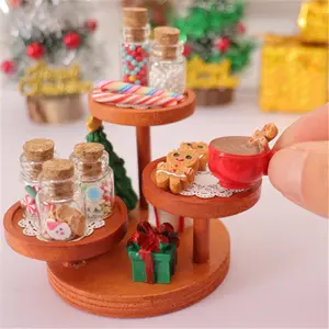 Festive Dollhouse Decor Set 17pcs Miniature Christmas Scene Decoration Glass Bottle Candy Gingerbread Man Christmas Tree Doll House Halloween Accessories BJD Props