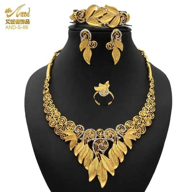 African Jewelery Set Necklace Wedding Bridal Earing 24k Gold Color Quality Nigerian Dubai Indian Bracelet Ring Habesha