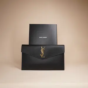 Pre-owned Yves Saint Laurent Leather Clutches & Wristlets SAINT LAURENT Grain De Poudre Uptown Pouch Black
