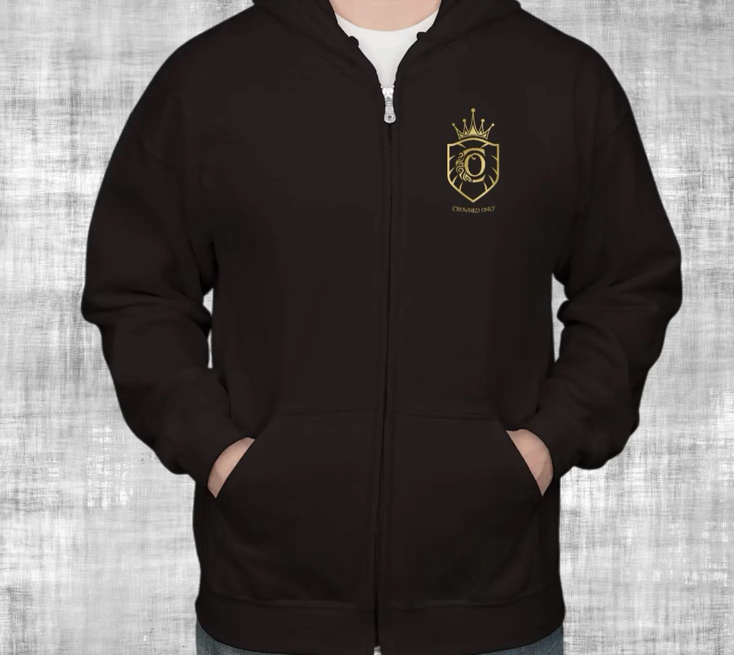 Crown Apparel In His Grace Zip Hoody - Black Hoodie with Gold Crown Logo & Inspirational Verse Design