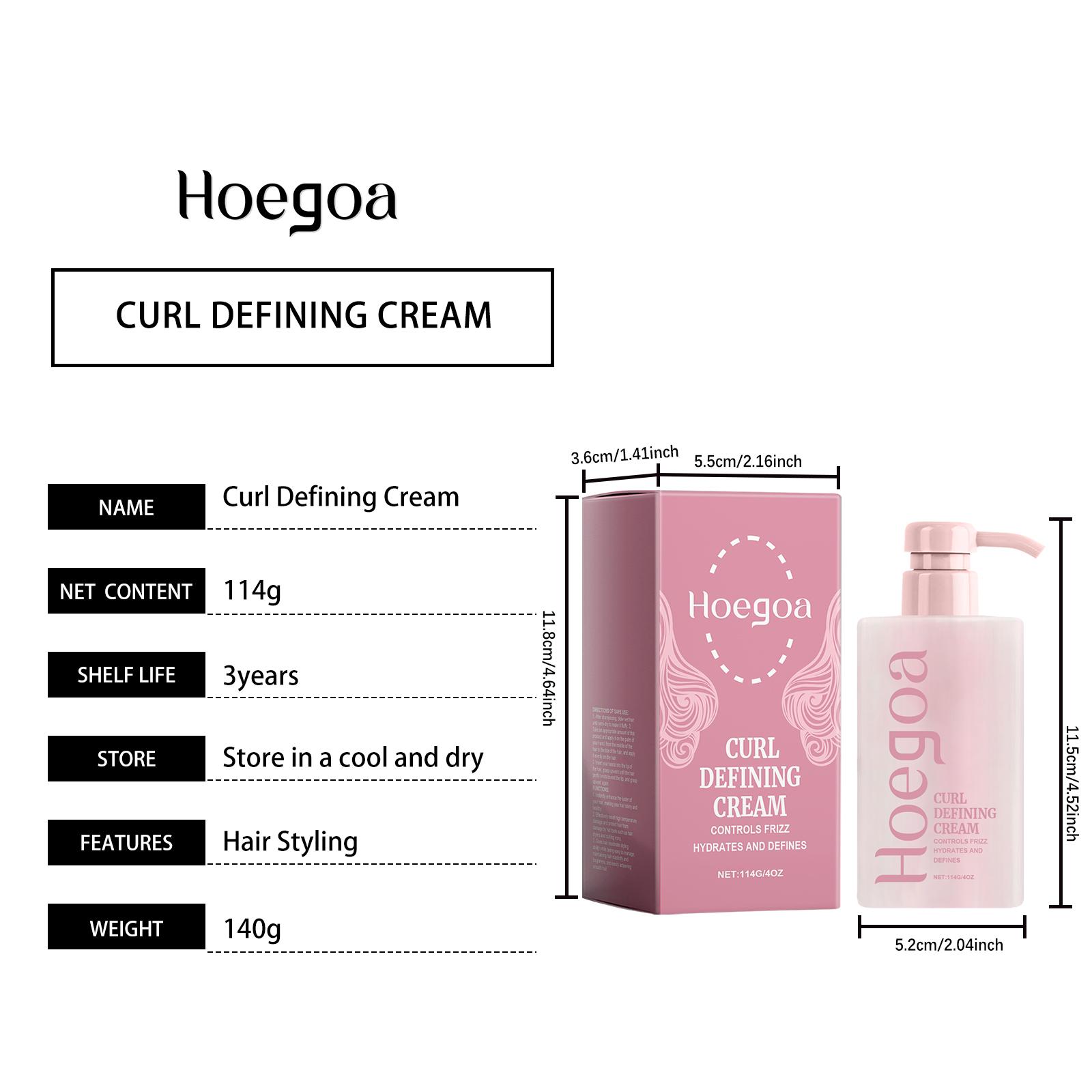 Hoegoa Curl Defining Cream - 114g/4oz, Moisturizing Natural Shine, Controls Frizz, Hydrates and Defines, Haircare Gel