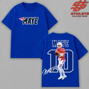 [GAME DAY LEO] Drake Maye 10 For Pats Nation Premium Cotton T-Shirt (Made In US), NE Patriots Football Outfit, Game Day Outfits, Gift For Packers Football Fans Youth & Adult , Football Graphic Tee