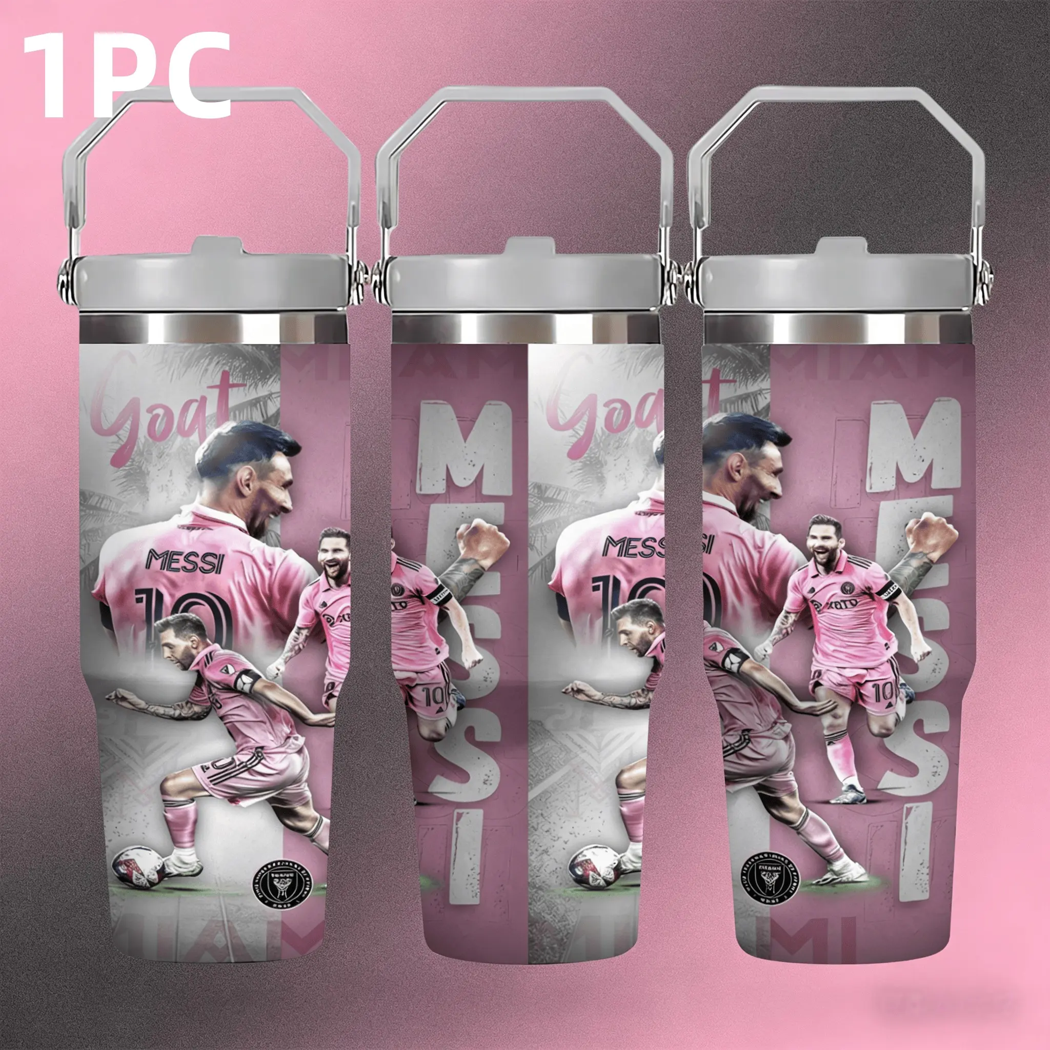 1pc 30oz Messi No. 10 Stainless Steel Sports Insulated Vacuum Tumbler, Cup, Portable Handle Large Capacity Water Bottle, Gift for Fans, Outdoor Camping Use