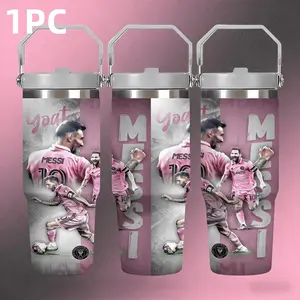 1pc 30oz Messi No. 10 Stainless Steel Sports Insulated Cup, Portable Handle Large Capacity Water Bottle, Gift for Fans, Outdoor Camping Use