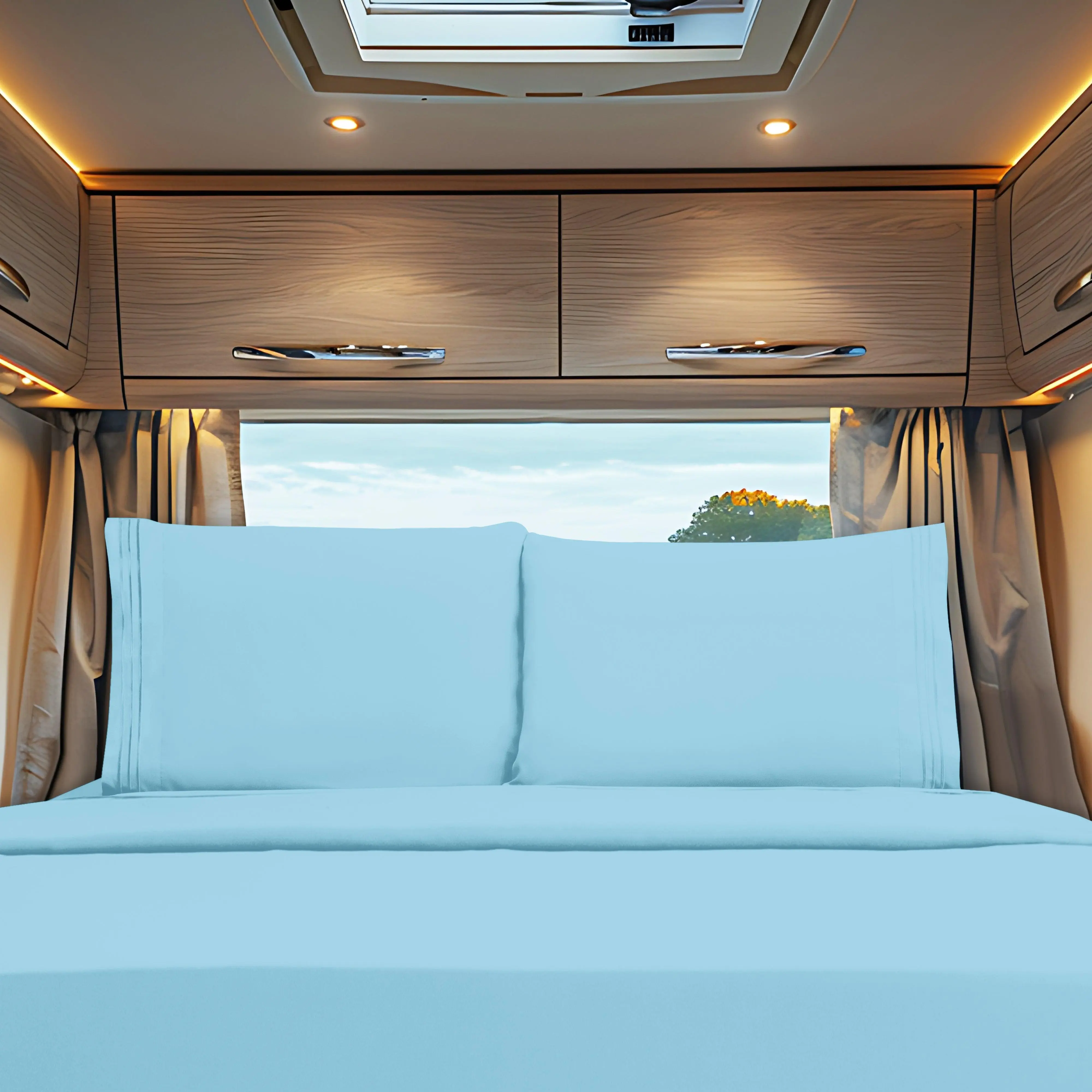 Elegant Comfort 4-Piece RV Trailer Bed Sheet Set – 3-Line Embroidery Premium Microfiber for Travel Comfort