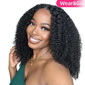MORE FACE Kinky Curly Wear Go Glueless Wig Human Hair Pre Cut Lace Pre Bleached Knots 4*6 HD Lace Closure Wigs
