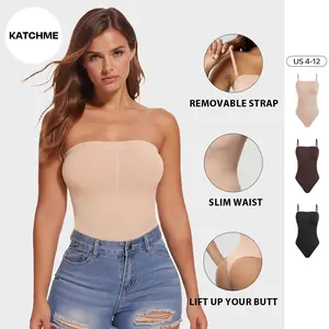 KatchMe Women's Elegant Solid Color Removable Thin Strap Soft Bodysuit, Minimalist Seamless Breathable Shapewear, Workout Womenswear