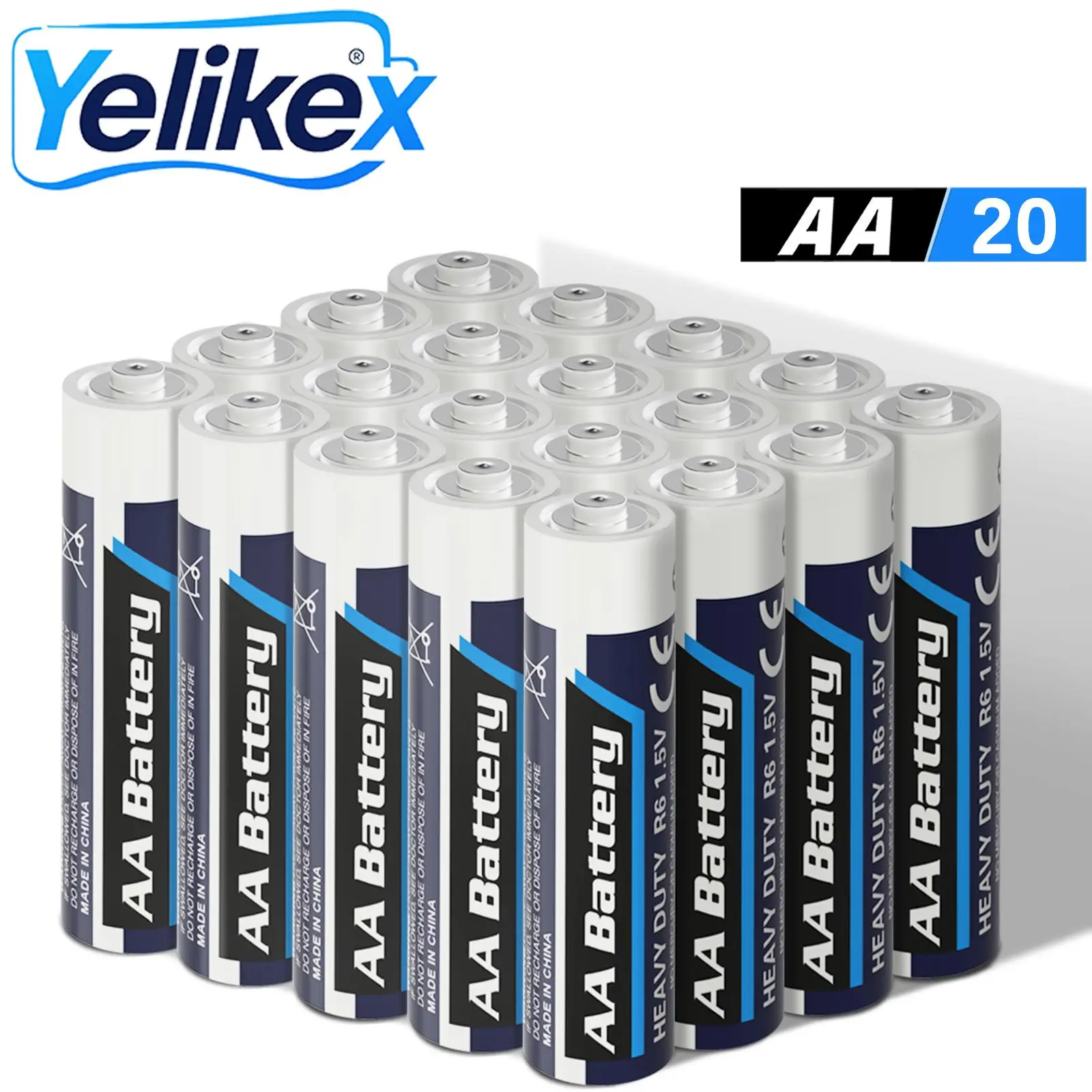 Yelikex Durable 1.5V R6P AA Batteries, 20-Pack, 10-Year Shelf Life, Suitable for Home & Electrical Devices