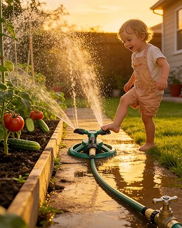 Upgraded 360 Degree Rotating Lawn Sprinkler, High Pressure Automatic Garden Watering System, Large Area Coverage Irrigation, 3-Arm Heavy Duty Yard Sprinkler, Water Saving Adjustable Spray for Outdoor Lawn & Garden