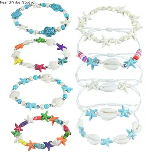 Classic Boho Blue Starfish Beaded Bracelet for Women Beach Conch Sea Shell Turtle Bracelet Bangle Fashion Friendship Jewelry