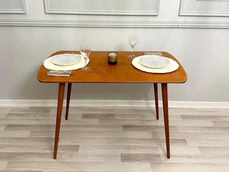 Modern Oval Small Walnut Wood Dining Table Kitchen, Narrow 2 Person Spacesaver Dine Rustic Table, Pine Wood Home Furniture, Unique Gifted