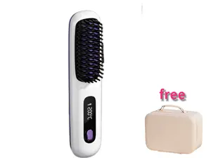 LCD USB Rechargeable Portable Mini Hair Straightener & Curler Comb with Ionic Technology