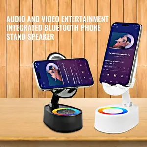 2025 Wireless Speaker Phone Holder 1 Count Rechargeable Ambient Light Speaker Bluetooth-compatible for Home & Outdoor Use Compatible with iPhone & Android Audio Black