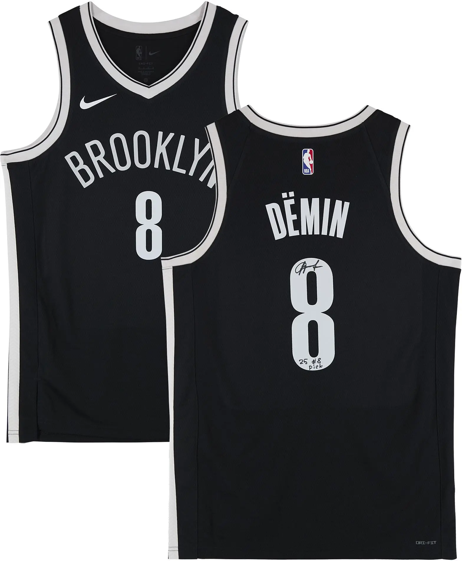 Egor Demin Brooklyn Nets Autographed Nike Black Icon Swingman Jersey with "25 #8 Pick" Inscription - Fanatics Authentic Certified
