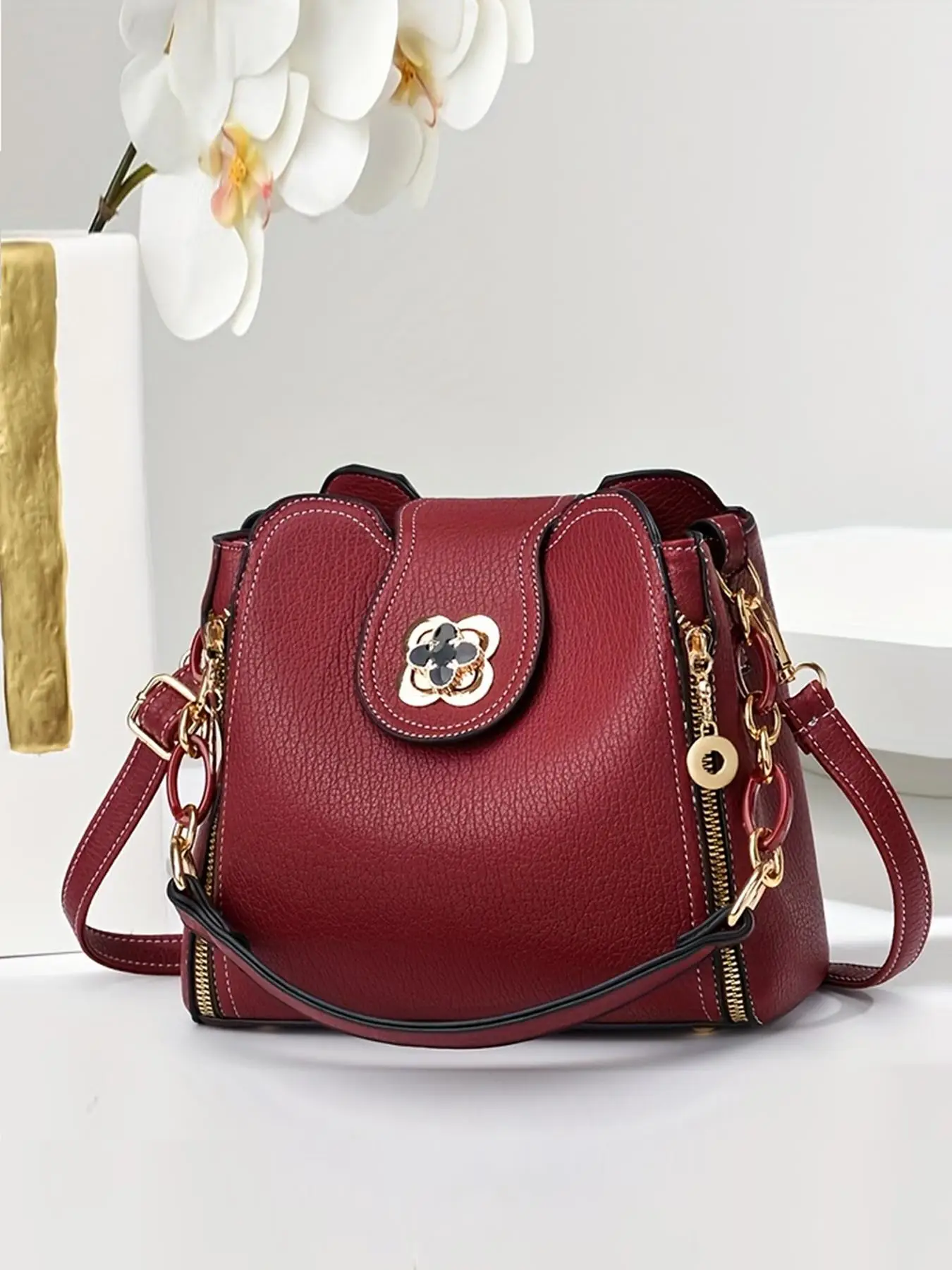 Women's Fashionable Solid Color Shoulder Bag, 2024 New Style Trendy Versatile Buckle Decorated Shoulder Bag, Casual Trendy Versatile Daily Affordable