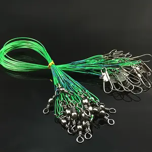 20pcs Fishing Wire Leaders Fishing Leaders Line, Heavy Duty Stainless Steel, Fishing Wire Leaders, Fishing Line Leaders with Swivels and Snaps for Lures Rig Hooks Green 15CM