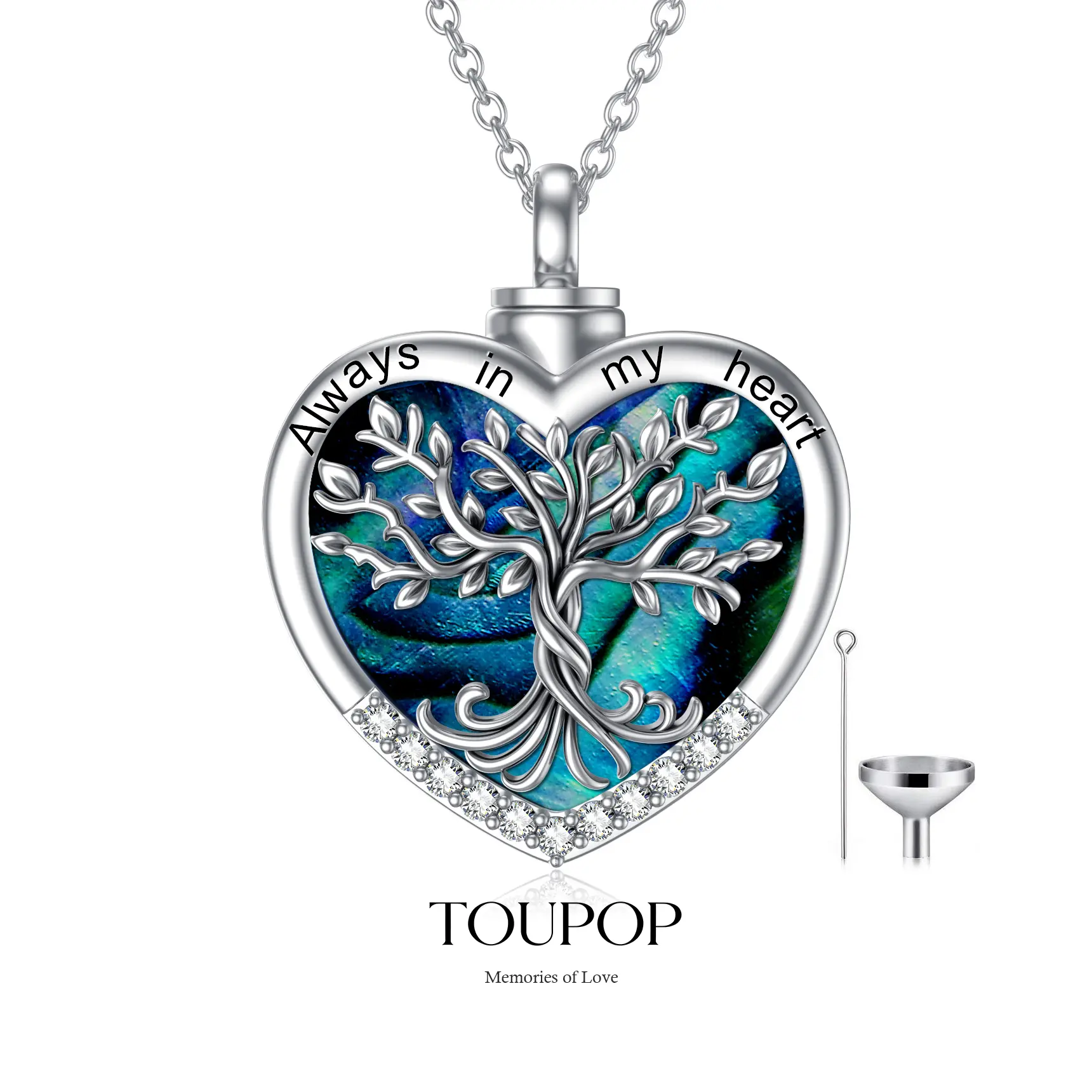 TOUPOP Tree of Life Urn Necklaces for Ashes 925 Sterling Silver Heart Cremation Jewelry Memorial Keepsake Jewelry with Funnel Filler for Women Men