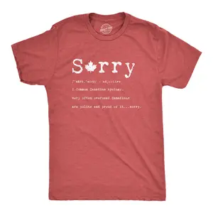 Mens Sorry Definition T Shirt Funny Canada Apology Tee Mens Funny T Shirts Cool Vintage Fashion T-Shirt Gift Classic Menswear Funny Canada Short Sleeve Novelty Tees for Guys Red