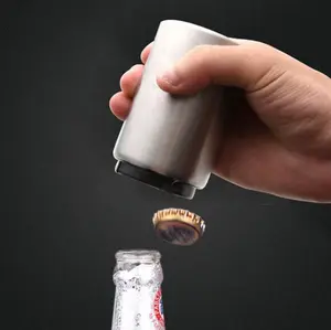 Magnetic Bottle Opener, Premium Stainless Steel | Automatic Push-Down, Cap Catcher Included | Kitchen & Home Bar Essential